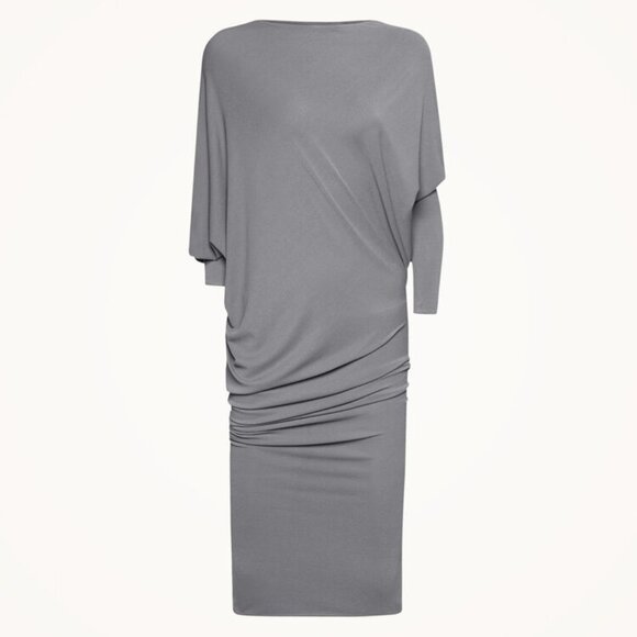 Jo No Fui Dress Faded Jersey Crepe Dress Long Sleeve Tie Cuff Dark Gray NWT L/40 - Picture 5 of 10